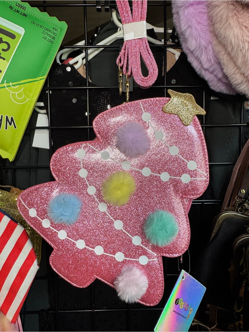 NWT Pink Sparkle Candy Christmas Tree Crossbody - Novelty Purse
